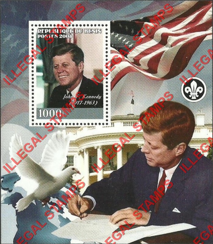 Benin 2008 Kennedy Illegal Stamp Souvenir Sheet of 1 Benin 2008 Kennedy Illegal Stamp Souvenir Sheet of 1