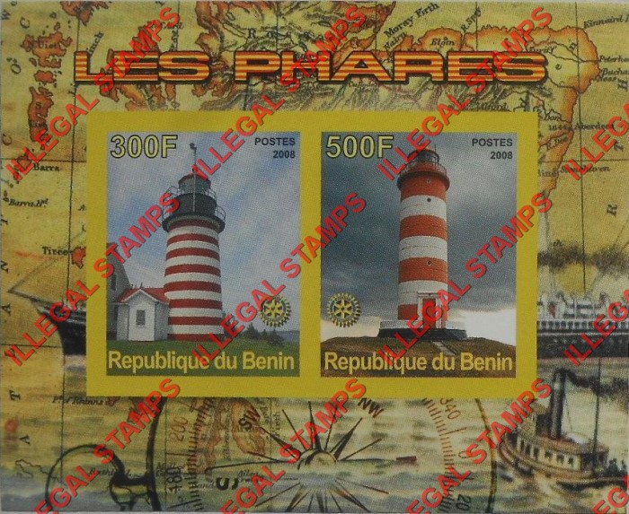 Benin 2008 Lighthouses Illegal Stamp Souvenir Sheet of 2 Benin 2008 Lighthouses Illegal Stamp Souvenir Sheet of 2