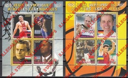 Benin 2008 Olympic Games Athletes Illegal Stamp Souvenir Sheets of 4 Benin 2008 Olympic Games Athletes Illegal Stamp Souvenir Sheets of 4