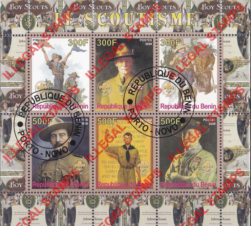 Benin 2008 Scouting Scoutism Illegal Stamp Souvenir Sheet of 6 Benin 2008 Scouting Scoutism Illegal Stamp Souvenir Sheet of 6