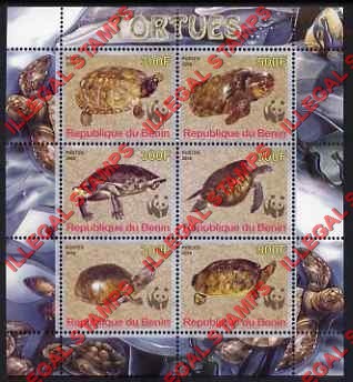 Benin 2008 Turtles Illegal Stamp Souvenir Sheet of 6 Benin 2008 Turtles Illegal Stamp Souvenir Sheet of 6