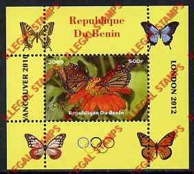 Benin 2009 Butterflies and Olympics (2012) Illegal Stamp Deluxe Souvenir Sheet of 1 Benin 2009 Butterflies and Olympics (2012) Illegal Stamp Deluxe Souvenir Sheet of 1