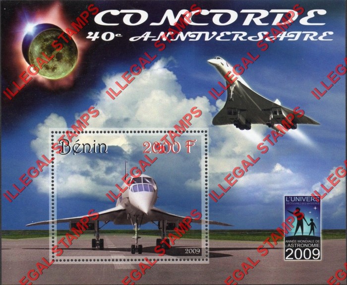 Benin 2009 Concorde Illegal Stamp Souvenir Sheet of 1 Benin 2009 Concorde Illegal Stamp Souvenir Sheet of 1