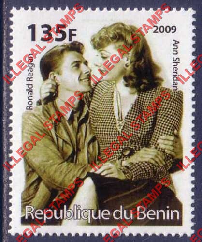 Benin 2009 Famous People Ann Sheridan and Ronald Reagan Counterfeit Illegal Stamp Benin 2009 Famous People Ann Sheridan and Ronald Reagan Counterfeit Illegal Stamp
