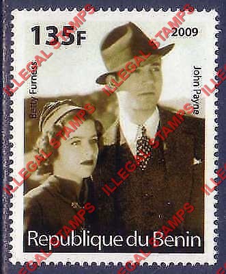 Benin 2009 Famous People Betty Furness and John Payne Counterfeit Illegal Stamp Benin 2009 Famous People Betty Furness and John Payne Counterfeit Illegal Stamp