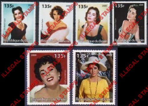 Benin 2009 Famous People Elizabeth Taylor Counterfeit Illegal Stamps Benin 2009 Famous People Elizabeth Taylor Counterfeit Illegal Stamps