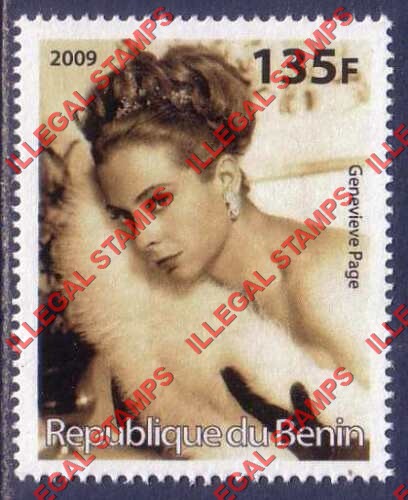 Benin 2009 Famous People Genevieve Page Counterfeit Illegal Stamp Benin 2009 Famous People Genevieve Page Counterfeit Illegal Stamp