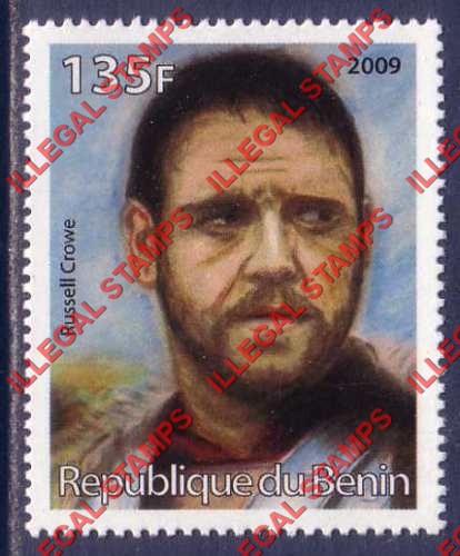Benin 2009 Famous People Russell Crowe Counterfeit Illegal Stamp Benin 2009 Famous People Russell Crowe Counterfeit Illegal Stamp