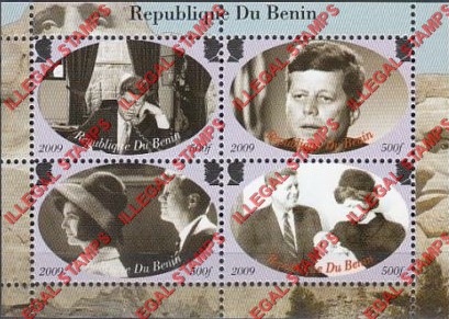 Benin 2009 Kennedy Illegal Stamp Souvenir Sheet of 4 Benin 2009 Kennedy Illegal Stamp Souvenir Sheet of 4