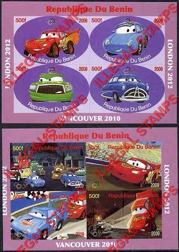 Benin 2009 Lightning McQueen Cars Illegal Stamp Souvenir Sheets of 4 Benin 2009 Lightning McQueen Cars Illegal Stamp Souvenir Sheets of 4