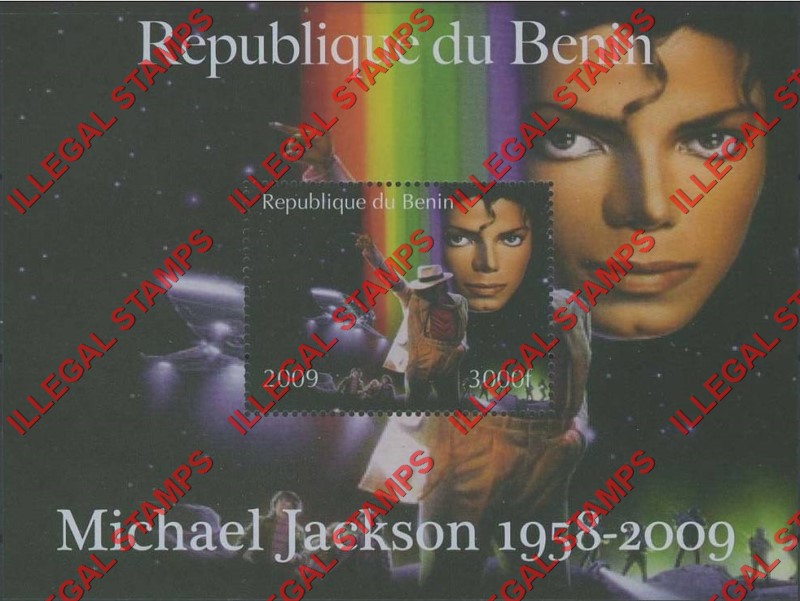 Benin 2009 Michael Jackson Illegal Stamp Souvenir Sheet of 1 Benin 2009 Michael Jackson Illegal Stamp Souvenir Sheet of 1