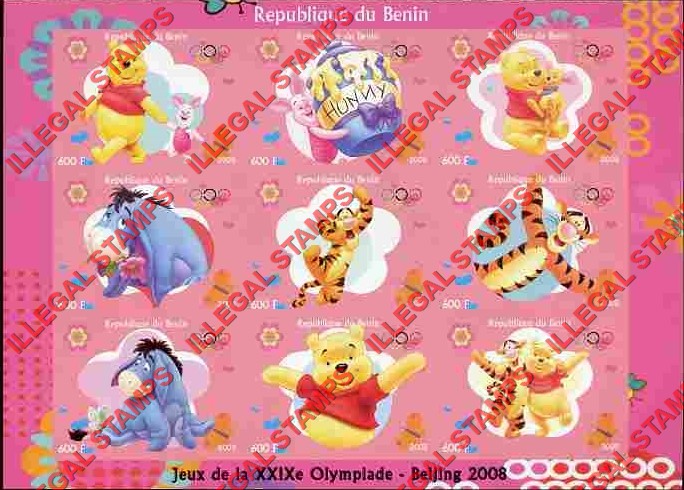 Benin 2009 Olympic Games Whinnie the Pooh Illegal Stamp Sheetlet of 9 Benin 2009 Olympic Games Whinnie the Pooh Illegal Stamp Sheetlet of 9