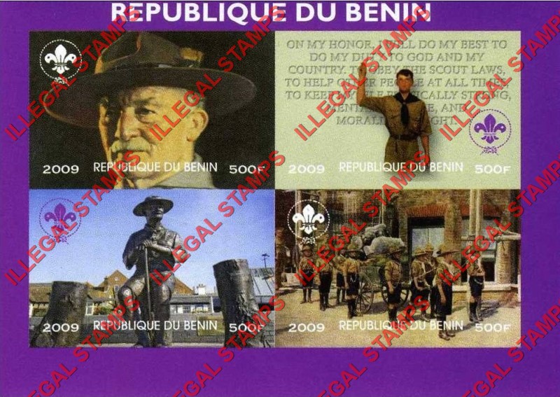 Benin 2009 Scouts Illegal Stamp Souvenir Sheet of 4 Benin 2009 Scouts Illegal Stamp Souvenir Sheet of 4