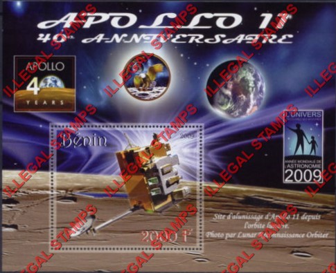 Benin 2009 Space Apollo 11 Illegal Stamp Souvenir Sheet of 1 Benin 2009 Space Apollo 11 Illegal Stamp Souvenir Sheet of 1