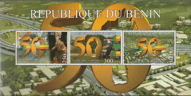 Benin 2010 50th Anniversary of the Independence of Benin Souvenir Sheet Benin 2010 50th Anniversary of the Independence of Benin Souvenir Sheet