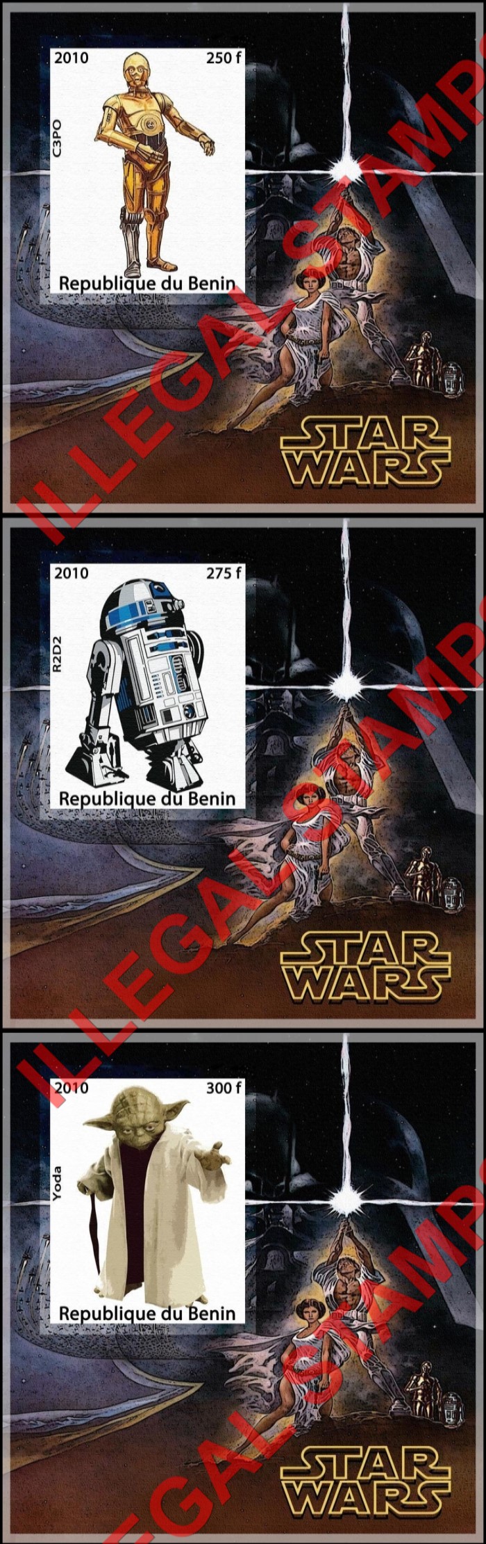 Benin 2010 Star Wars Illegal Stamp Souvenir Sheets of 1 (Part 3) Benin 2010 Star Wars Illegal Stamp Souvenir Sheets of 1 (Part 3)