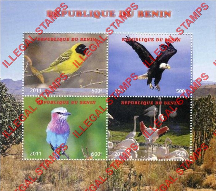 Benin 2011 Birds Illegal Stamp Souvenir Sheet of 4 Benin 2011 Birds Illegal Stamp Souvenir Sheet of 4