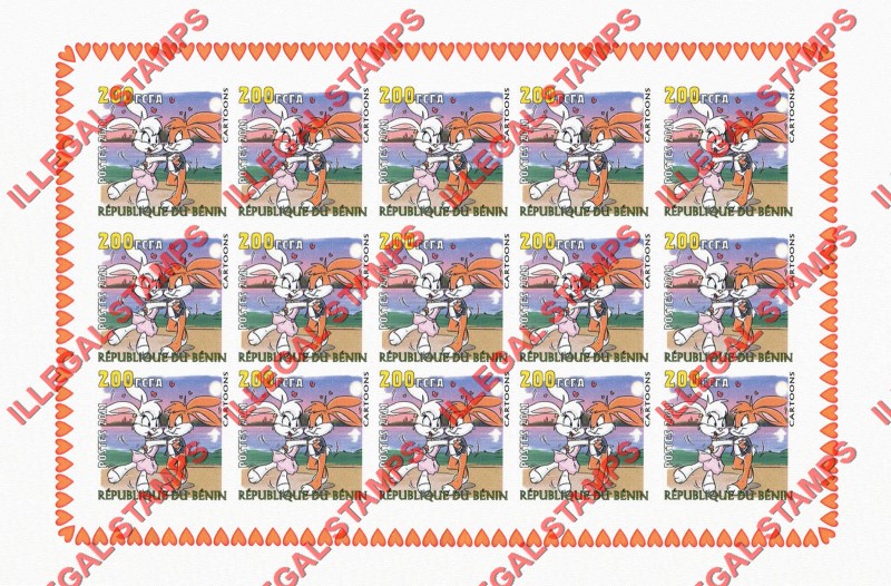 Benin 2011 Cartoons Anime Illegal Stamp Sheetlet of 15 Benin 2011 Cartoons Anime Illegal Stamp Sheetlet of 15