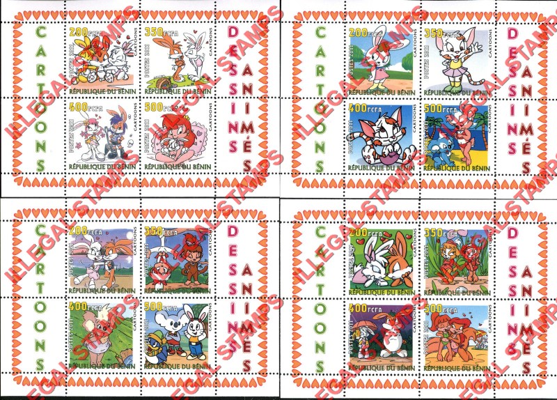 Benin 2011 Cartoons Anime Illegal Stamp Souvenir Sheets of 4 Benin 2011 Cartoons Anime Illegal Stamp Souvenir Sheets of 4