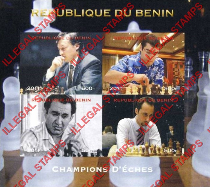 Benin 2011 Chess Illegal Stamp Souvenir Sheet of 4 Benin 2011 Chess Illegal Stamp Souvenir Sheet of 4