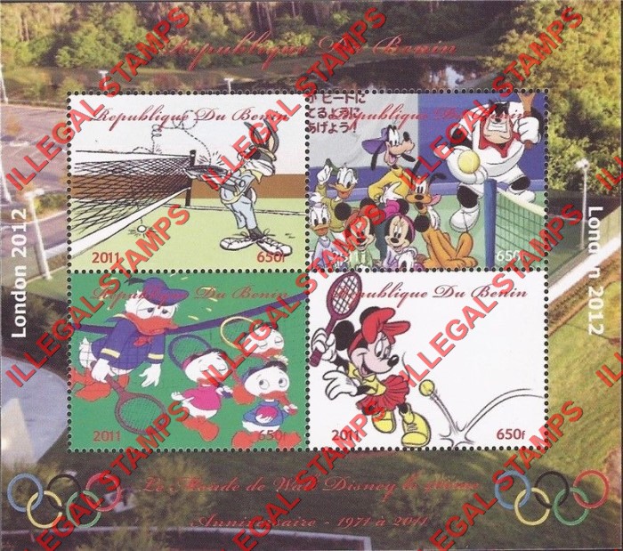 Benin 2011 Disney Tennis Illegal Stamp Souvenir Sheet of 4 Benin 2011 Disney Tennis Illegal Stamp Souvenir Sheet of 4