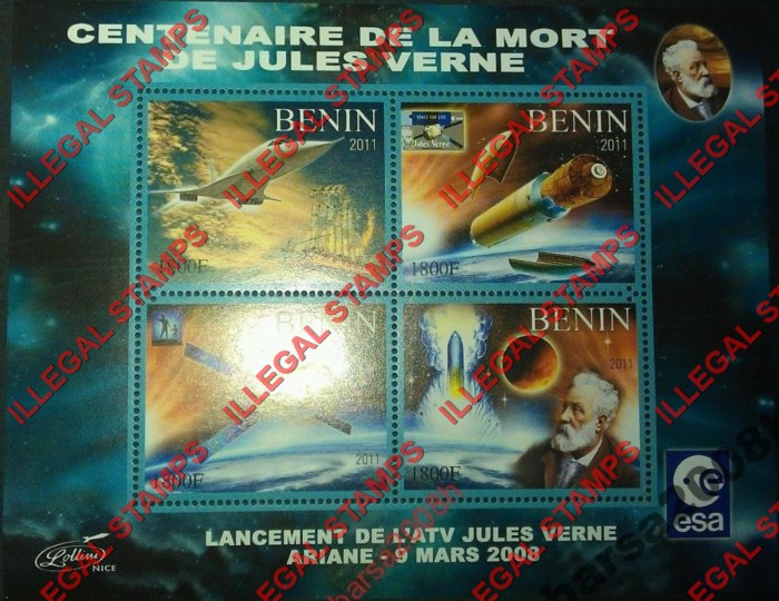 Benin 2011 Jules Verne Illegal Stamp Souvenir Sheet of 4 Benin 2011 Jules Verne Illegal Stamp Souvenir Sheet of 4