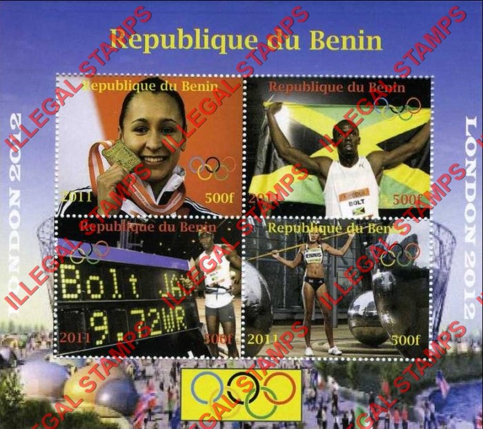 Benin 2011 Olympic Games (2012) Illegal Stamp Souvenir Sheet of 4 Benin 2011 Olympic Games (2012) Illegal Stamp Souvenir Sheet of 4