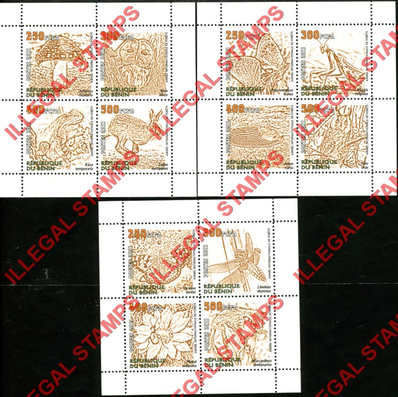 Benin 2011 Year of Forests Illegal Stamp Souvenir Sheets of 4 Benin 2011 Year of Forests Illegal Stamp Souvenir Sheets of 4