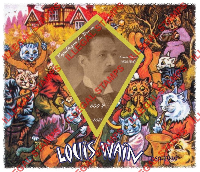 Benin 2012 Cats Paintings by Louis Wain Illegal Stamp Souvenir Sheet of 1 Benin 2012 Cats Paintings by Louis Wain Illegal Stamp Souvenir Sheet of 1