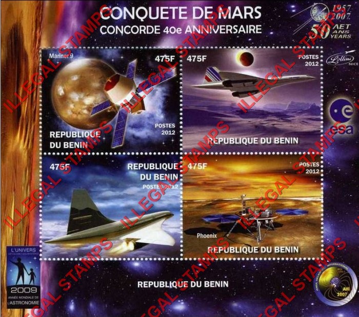 Benin 2012 Concorde Conquest of Mars Illegal Stamp Souvenir Sheet of 4 Benin 2012 Concorde Conquest of Mars Illegal Stamp Souvenir Sheet of 4