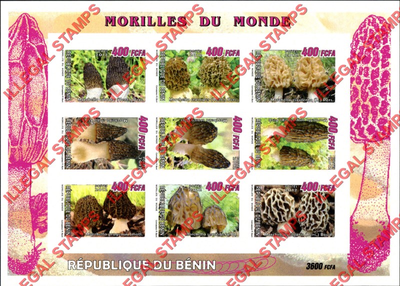 Benin 2012 Mushrooms Illegal Stamp Sheetlet of 9 Benin 2012 Mushrooms Illegal Stamp Sheetlet of 9