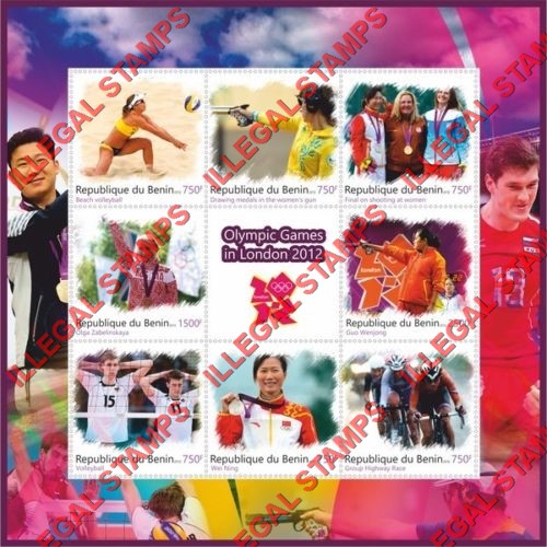 Benin 2012 Olympic Games in London Illegal Stamp Souvenir Sheet of 8 Plus Label Benin 2012 Olympic Games in London Illegal Stamp Souvenir Sheet of 8 Plus Label