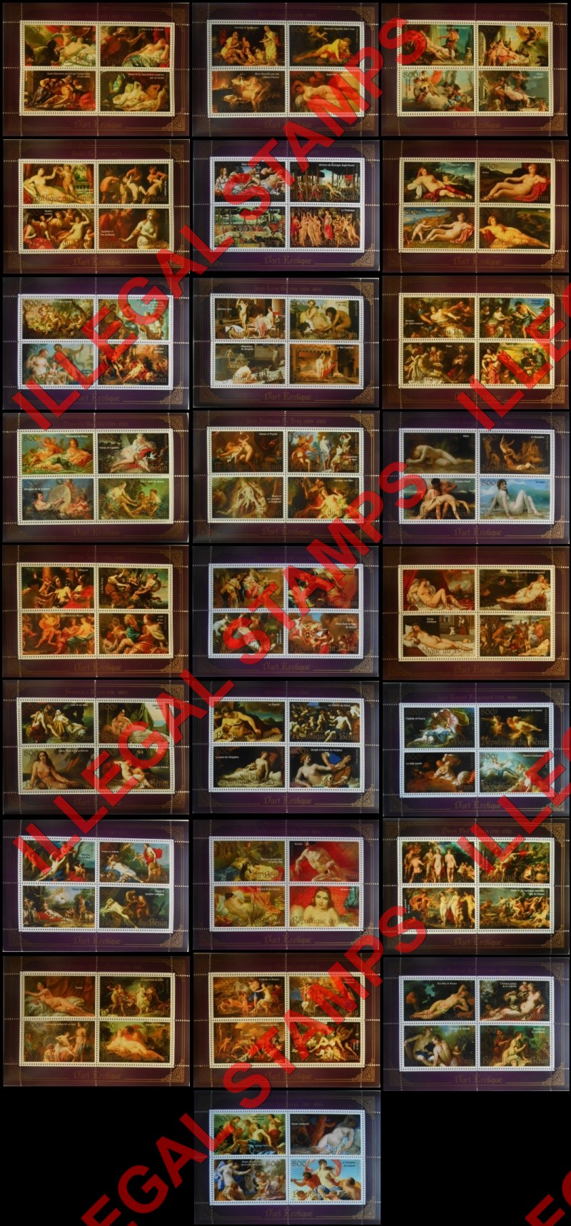 Benin 2013 Erotic Art Paintings Illegal Stamp Souvenir Sheets of 4 Benin 2013 Erotic Art Paintings Illegal Stamp Souvenir Sheets of 4