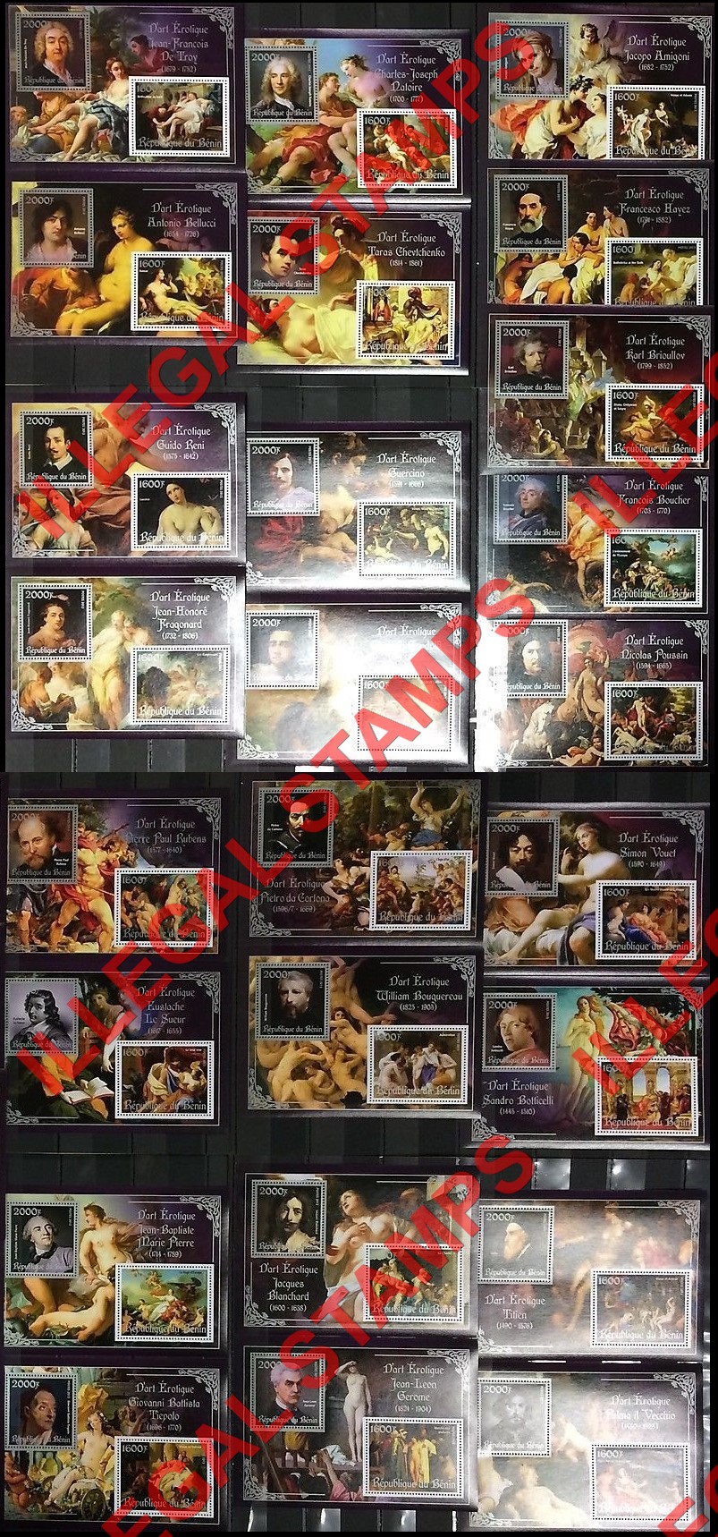 Benin 2013 Erotic Art Paintings Illegal Stamp Souvenir Sheets of 2 Benin 2013 Erotic Art Paintings Illegal Stamp Souvenir Sheets of 2