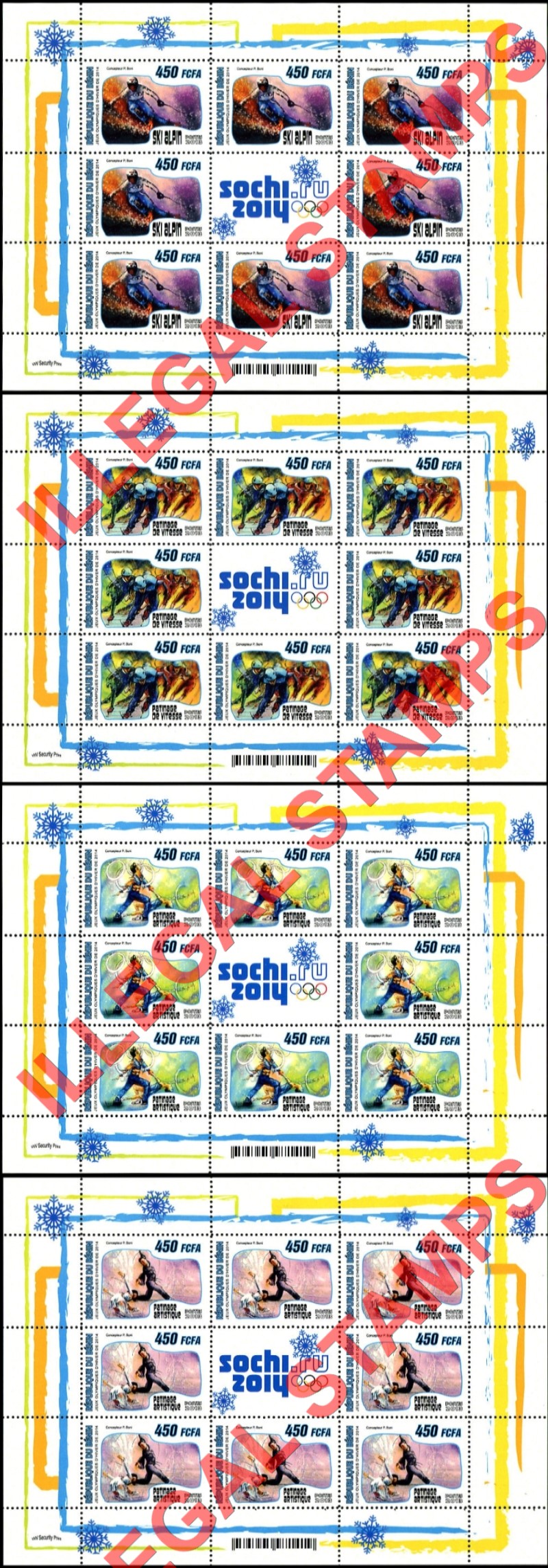 Benin 2013 Winter Olympic Games (2014) Illegal Stamp Sheetlets of 9 (Part 1) Benin 2013 Winter Olympic Games (2014) Illegal Stamp Sheetlets of 9 (Part 1)
