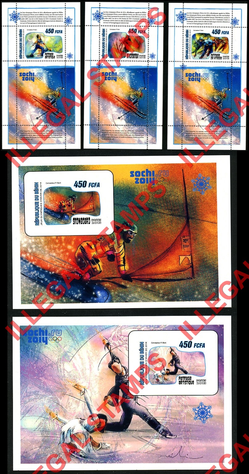 Benin 2013 Winter Olympic Games (2014) Illegal Stamp Examples in Souvenir Sheets of 1 Benin 2013 Winter Olympic Games (2014) Illegal Stamp Examples in Souvenir Sheets of 1
