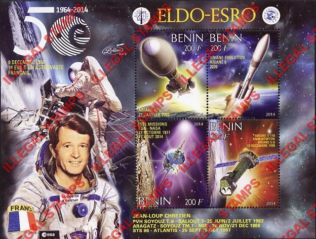 Benin 2014 Space Jean-loup Chretien Illegal Stamp Souvenir Sheet of 4