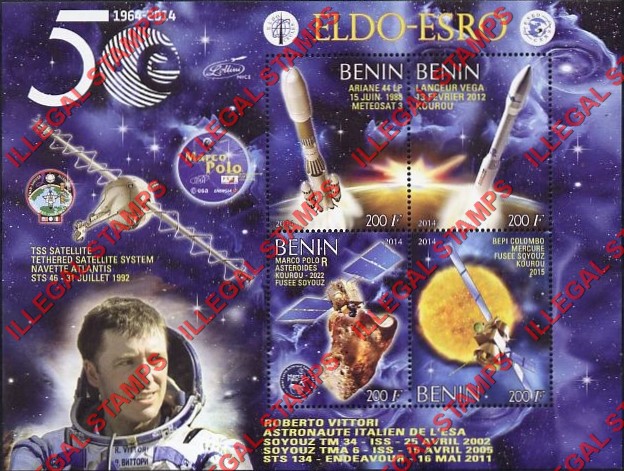 Benin 2014 Space Roberto Vittori Illegal Stamp Souvenir Sheet of 4