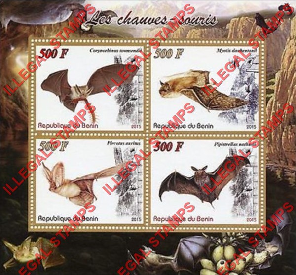 Benin 2015 Bats Illegal Stamp Souvenir Sheet of 4 Benin 2015 Bats Illegal Stamp Souvenir Sheet of 4