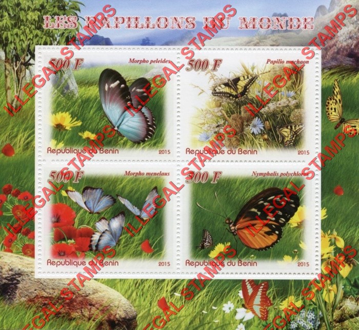 Benin 2015 Butterflies Illegal Stamp Souvenir Sheet of 4 Benin 2015 Butterflies Illegal Stamp Souvenir Sheet of 4