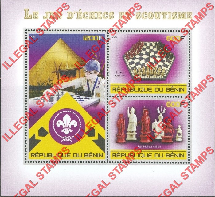 Benin 2015 Chess Scoutism Illegal Stamp Souvenir Sheet of 4 Benin 2015 Chess Scoutism Illegal Stamp Souvenir Sheet of 4