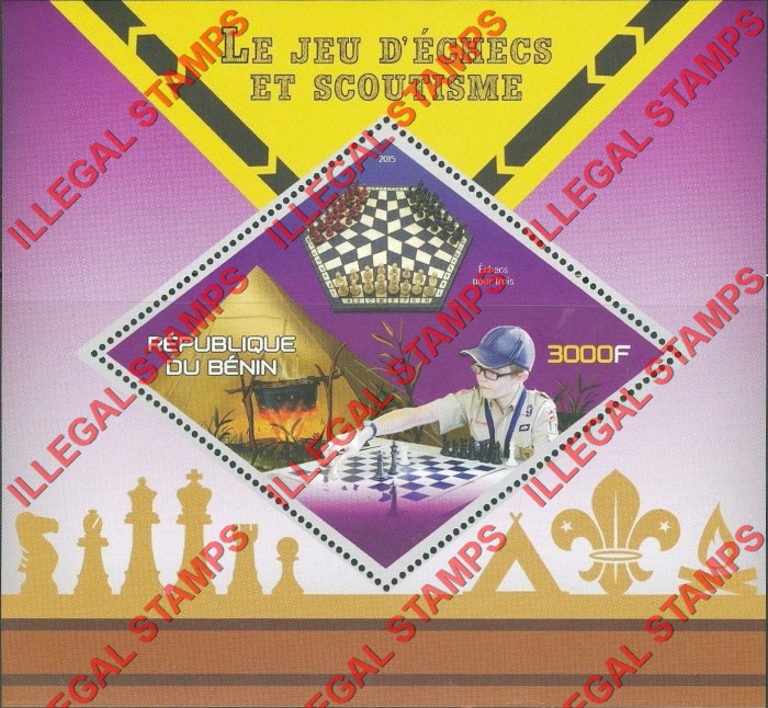 Benin 2015 Chess Scoutism Illegal Stamp Souvenir Sheet of 1 Benin 2015 Chess Scoutism Illegal Stamp Souvenir Sheet of 1