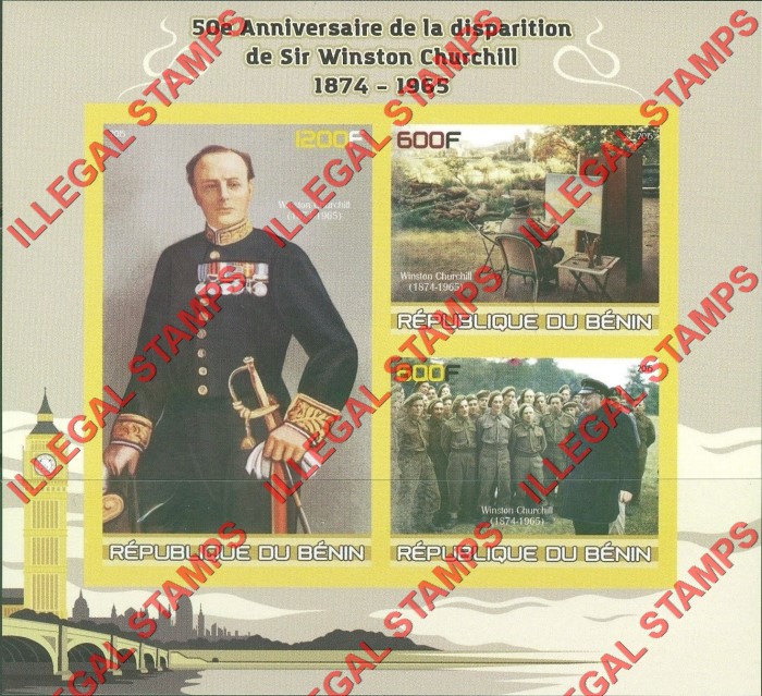 Benin 2015 Winston Churchill Illegal Stamp Souvenir Sheet of 4 Benin 2015 Winston Churchill Illegal Stamp Souvenir Sheet of 4