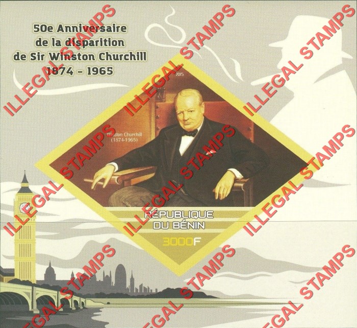 Benin 2015 Winston Churchill Illegal Stamp Souvenir Sheet of 1 Benin 2015 Winston Churchill Illegal Stamp Souvenir Sheet of 1