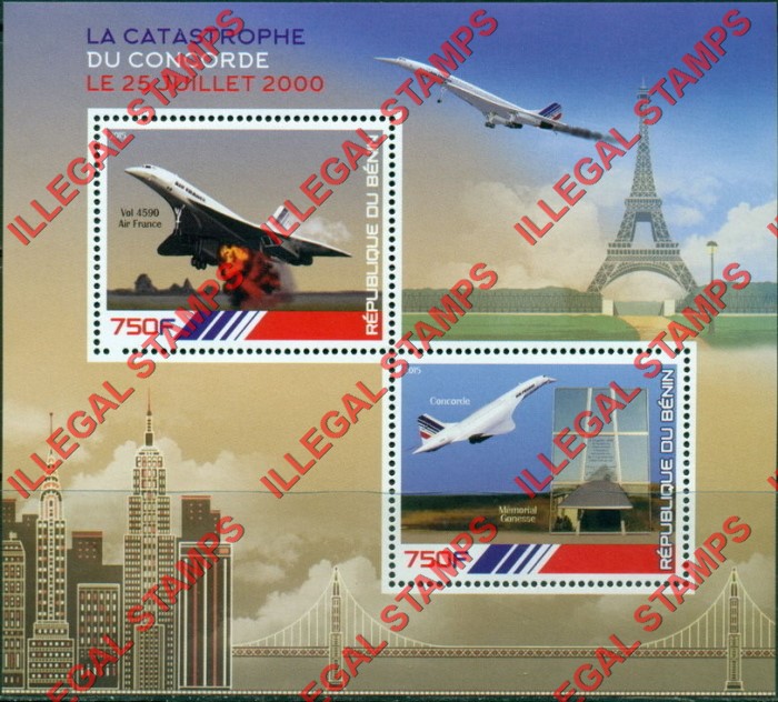 Benin 2015 Concorde Illegal Stamp Souvenir Sheet of 2 Benin 2015 Concorde Illegal Stamp Souvenir Sheet of 2