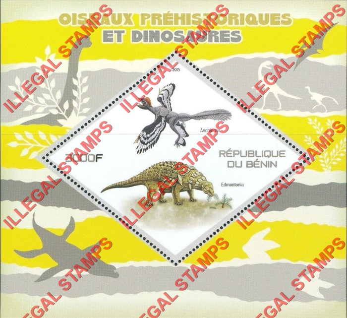 Benin 2015 Dinosaurs Illegal Stamp Souvenir Sheet of 1 (Type 1) Benin 2015 Dinosaurs Illegal Stamp Souvenir Sheet of 1 (Type 1)
