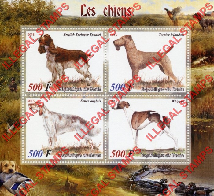 Benin 2015 Dogs Illegal Stamp Souvenir Sheet of 4 Benin 2015 Dogs Illegal Stamp Souvenir Sheet of 4