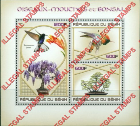 Benin 2015 Hummingbirds and Bonzai Tree Illegal Stamp Souvenir Sheet of 3 Benin 2015 Hummingbirds and Bonzai Tree Illegal Stamp Souvenir Sheet of 3