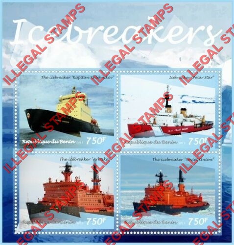 Benin 2015 Icebreakers Illegal Stamp Souvenir Sheet of 4 Benin 2015 Icebreakers Illegal Stamp Souvenir Sheet of 4