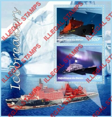 Benin 2015 Icebreakers Illegal Stamp Souvenir Sheet of 2 Benin 2015 Icebreakers Illegal Stamp Souvenir Sheet of 2